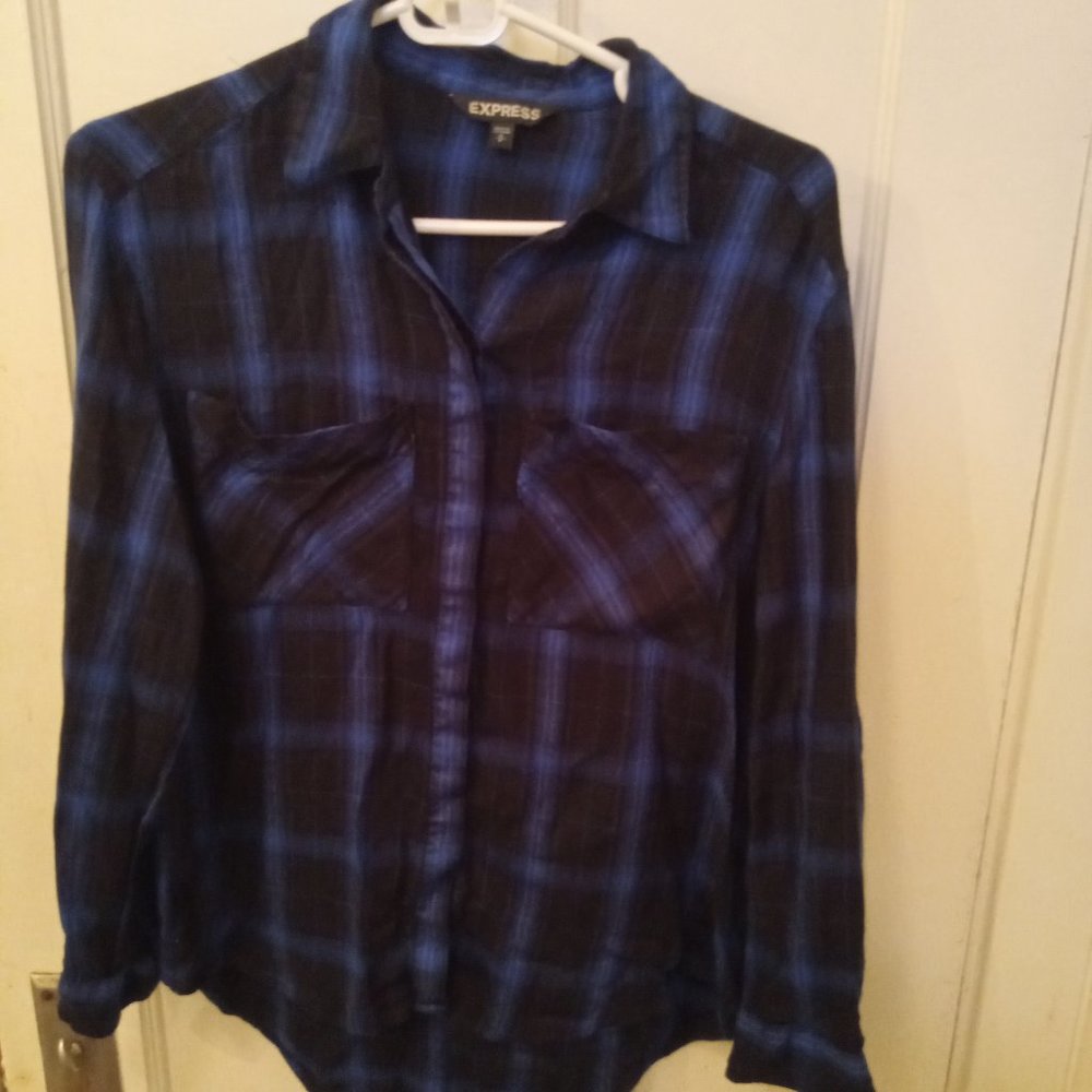 *3 FOR $13* Express blue and black lightweight flannel